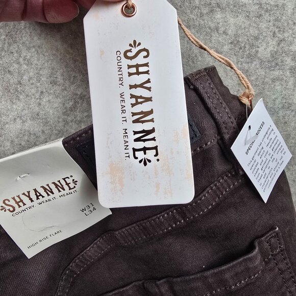 Shyanne High Rise Flare Brown Jeans W31 L34 Retro Frayed Hem Stretch Denim Pants - Picture 9 of 12